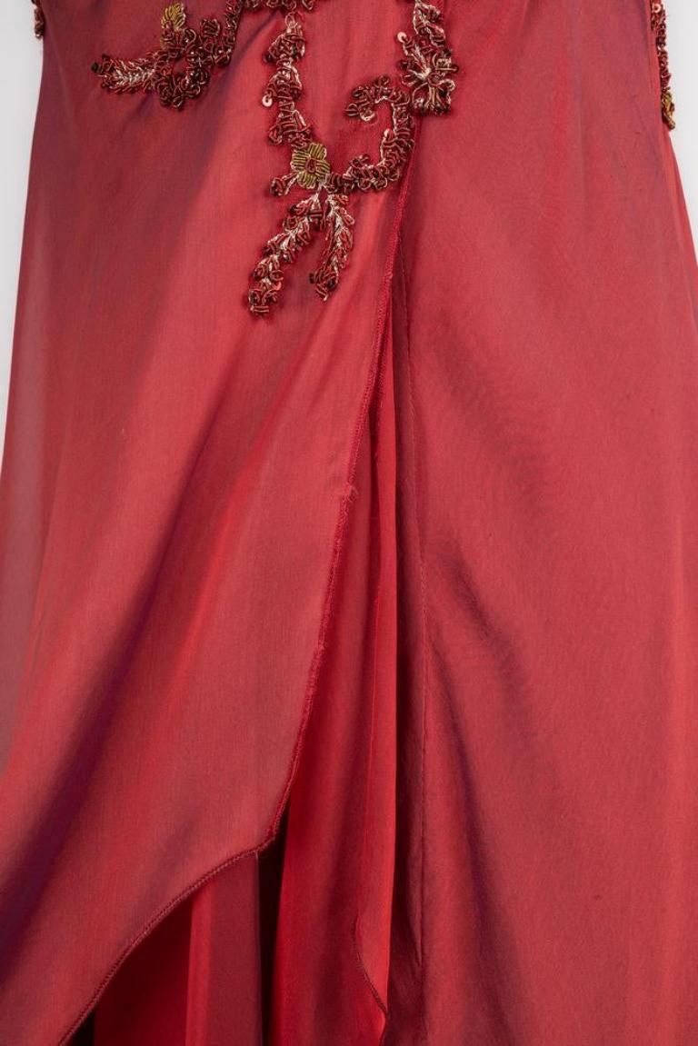 Arasa Morelli Couture Long Burgundy Silk Muslin Dress For Sale 3