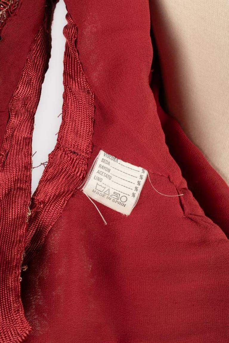Arasa Morelli Couture Long Burgundy Silk Muslin Dress For Sale 4