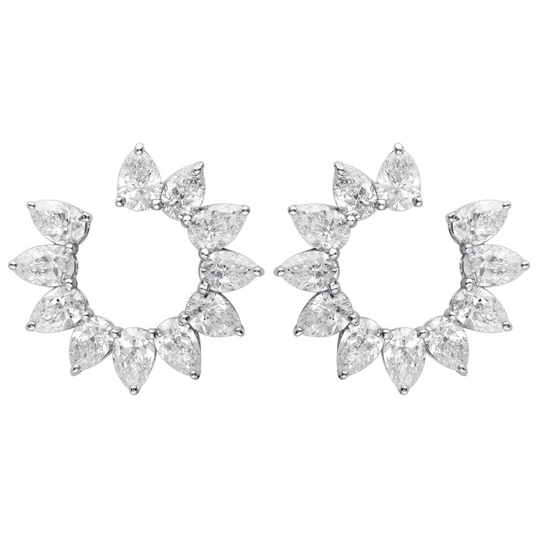 ARAYA 0.40 Carat Pear Diamond Classic Hoop Earrings in 18 Karat White ...