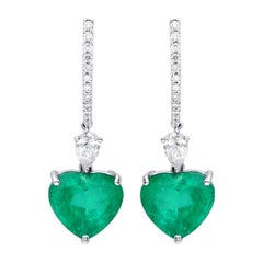 Araya 13.08 Carat Colombian Emerald Heart and 0.99 Carat Diamond Round Earrings