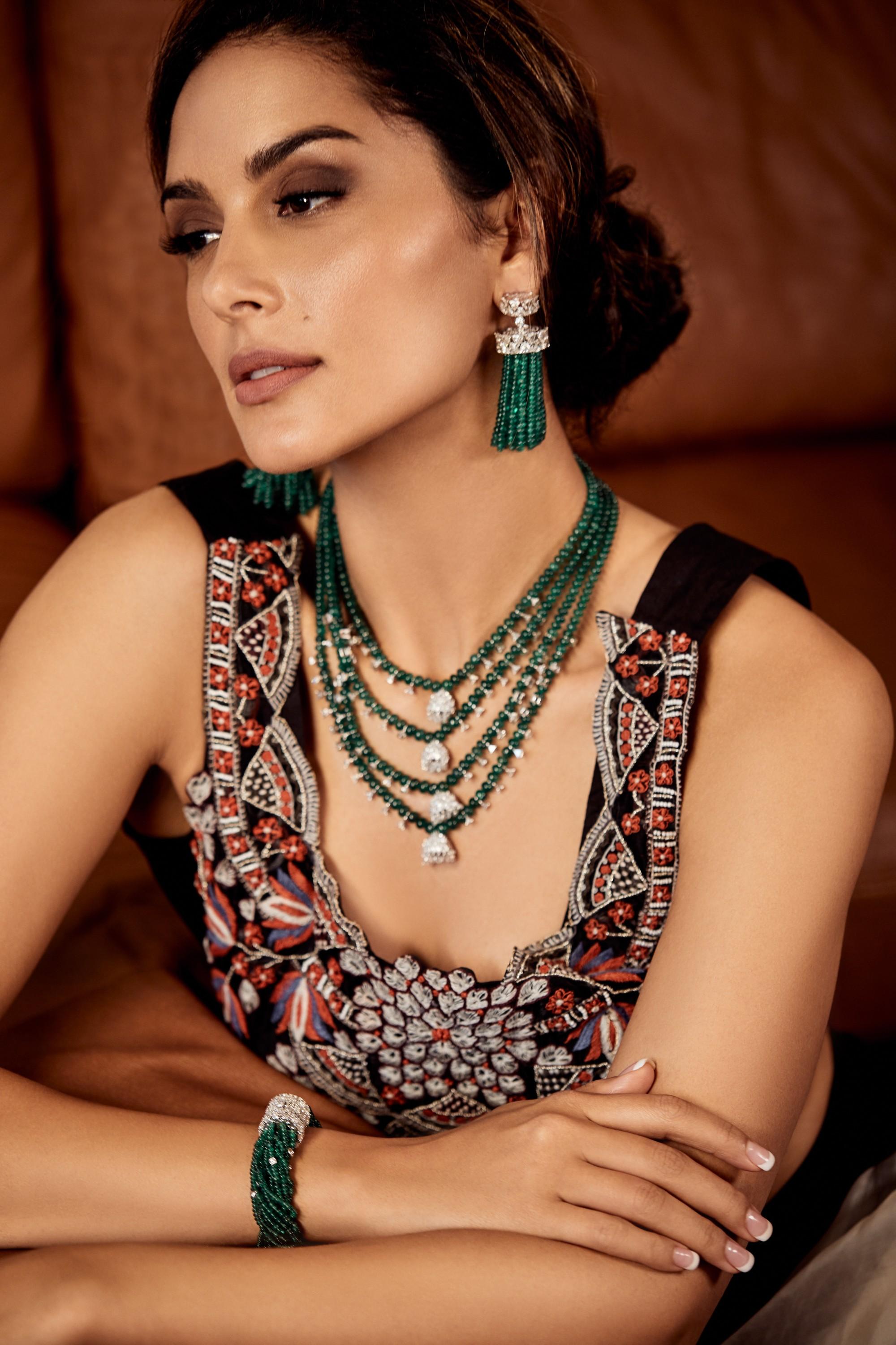 Modern Araya 16.50 Carat Diamonds and Zambian Emerald Bead Chandelier Earring For Sale