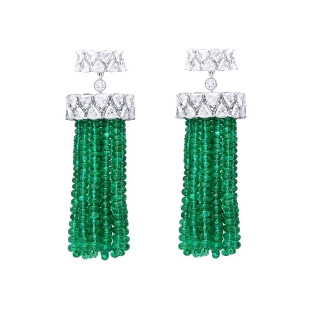 Araya 16.50 Carat Diamonds and Zambian Emerald Bead Chandelier Earring For Sale