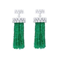 Araya 16.50 Carat Diamonds and Zambian Emerald Bead Chandelier Earring