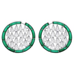 ARAYA 18 Karat White Gold Dangling Diamond Pear and Enamel Earrings