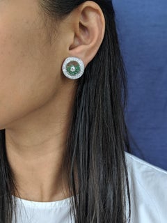 ARAYA 18 Karat White Gold Diamond and Floating Emerald Beads Studs