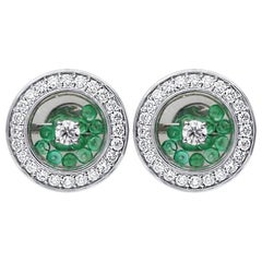 ARAYA 18 Karat White Gold Diamond and Floating Emerald Beads Studs