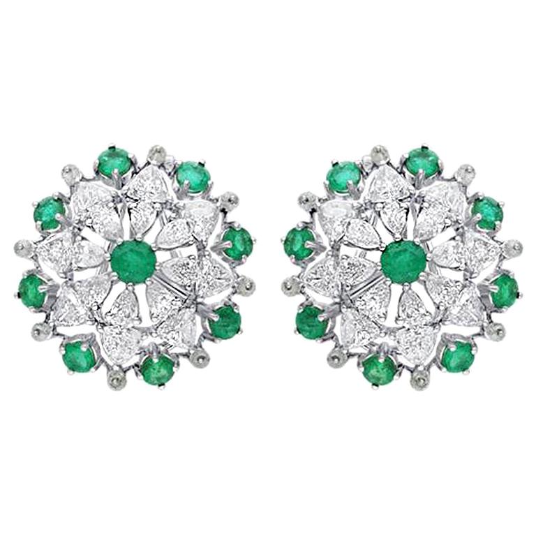 ARAYA 18 Karat White Gold Zambian Emerald and Diamond Earrings For Sale