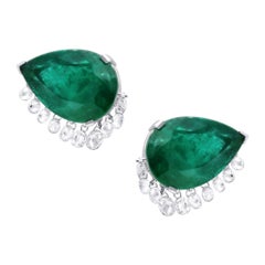 Araya 2.87 Carat Diamond Briolette and 26.48 Carat Emerald Pear Earring