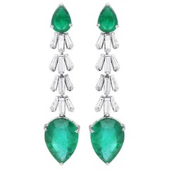 ARAYA 30.30 Carat Zambian GII Emerald Pear and Diamond Baguette Earrings