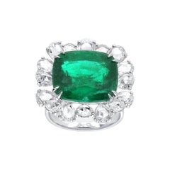 Araya 3.07 Carat Rose Cut Pear Diamond and 10.28 Carat Zambian Emerald Ring Araya 3.07 Carat Rose Cut Pear Diamond and 10.28 Carat Zambian Emerald Ring