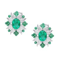 Araya 3.76 Carat Diamond Rosecut Pear and 9.35 Carat Emerald Beads and Oval