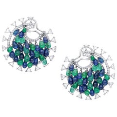 Araya 39 Carat Blue Sapphire and Emerald Drops with 3.67 Carat Diamond Earrings