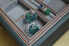 Araya 39 Carat Blue Sapphire and Emerald Drops with 3.67 Carat Diamond Earrings
