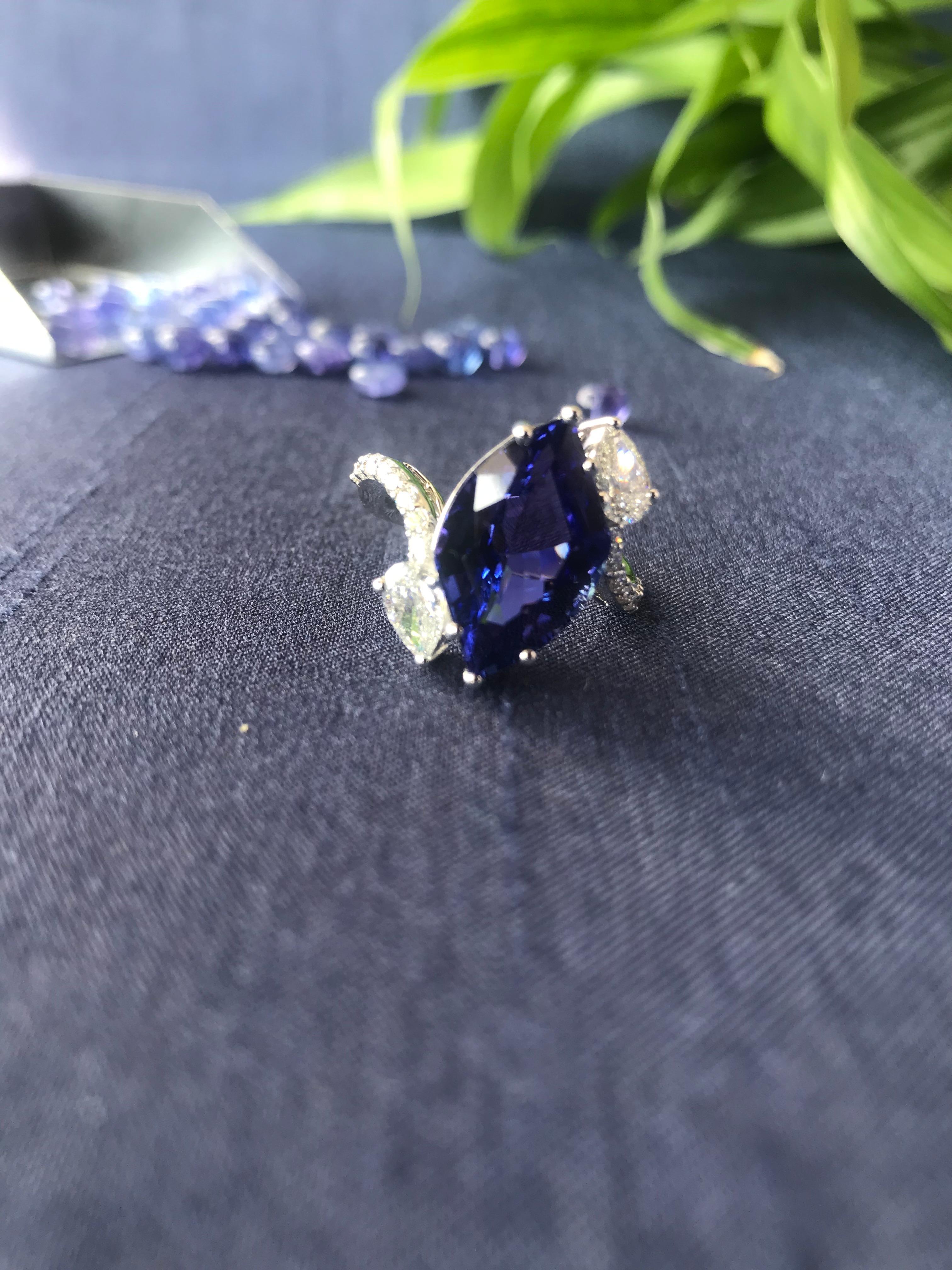 Pear Cut Araya 8.64 Carat Fancy Tanzanite and Diamond Cocktail Ring For Sale