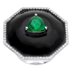 Araya Black Enamel Diamond and Zambian Emerald Trillion Cocktail Ring