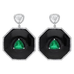 Araya Black Enamel Diamond and Zambian Emerald Trillion Earrings
