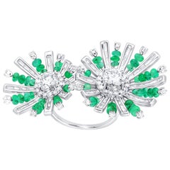ARAYA GIA Diamond and Zambian Emerald Flower Ring in 18 Karat White Gold
