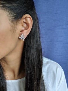 ARAYA Pear and Marquise Diamond Cluster Earrings in 18 Karat White Gold