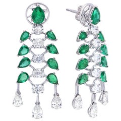 ARAYA Pear Zambian Emerald with Oval and Gia Pear Diamond Earrings