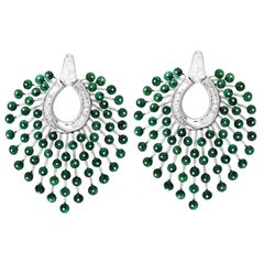 ARAYA Zambian Emerald and Detachable Custom Cut Kite 1 Carat GIA Diamond Studs