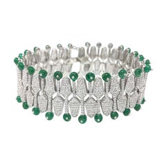 Araya Zambian Emerald Bead and Diamond Bracelet in 18 Karat White Gold