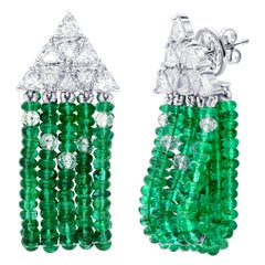ARAYA Zambian Emerald Beads and Trillion Cut Diamond Earrings