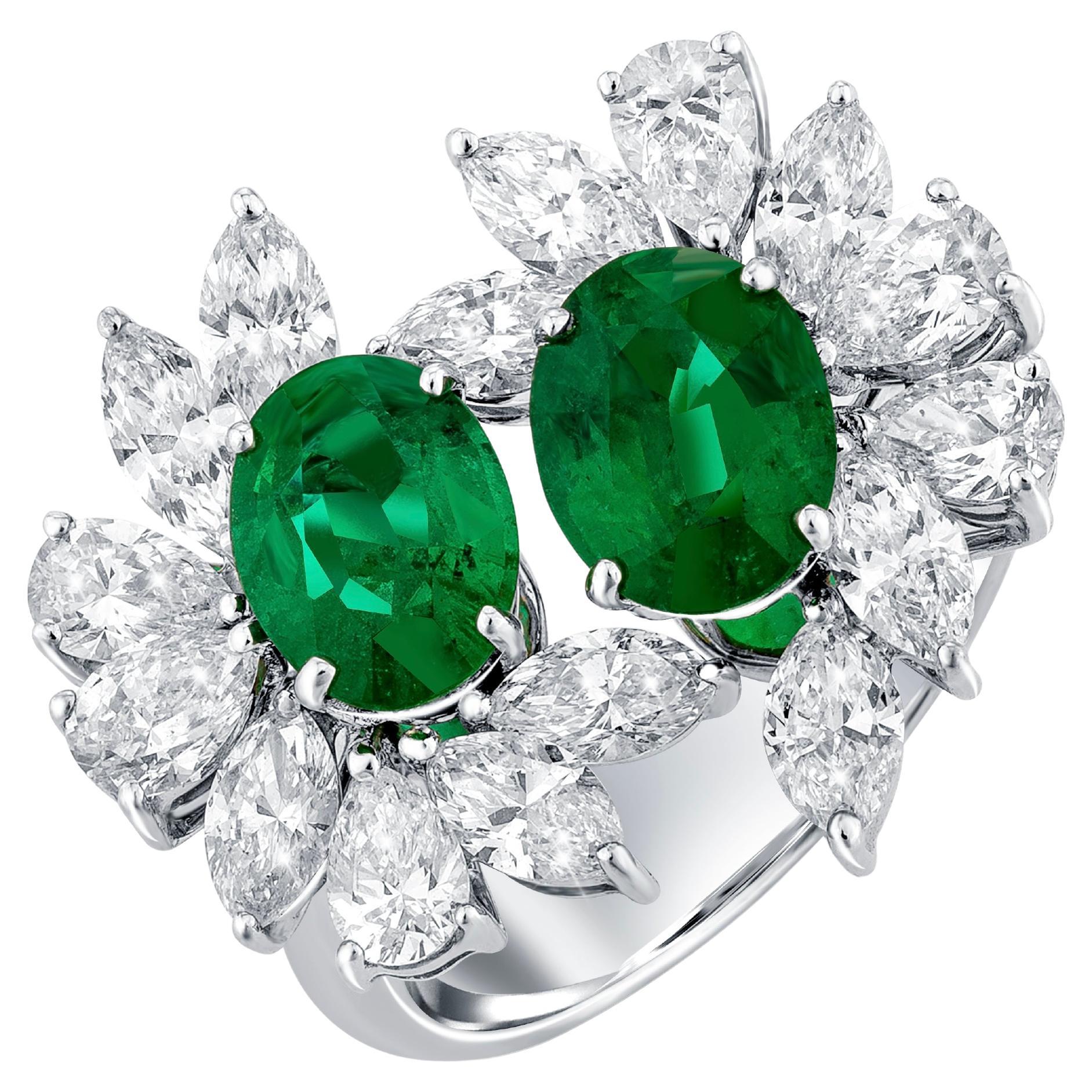Bague ARAYIAN 2.36 Carat Zambian Emerald & Diamond Cluster Toi et Moi