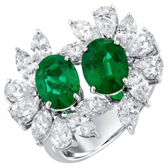 Bague ARAYIAN 2.36 Carat Zambian Emerald & Diamond Cluster Toi et Moi