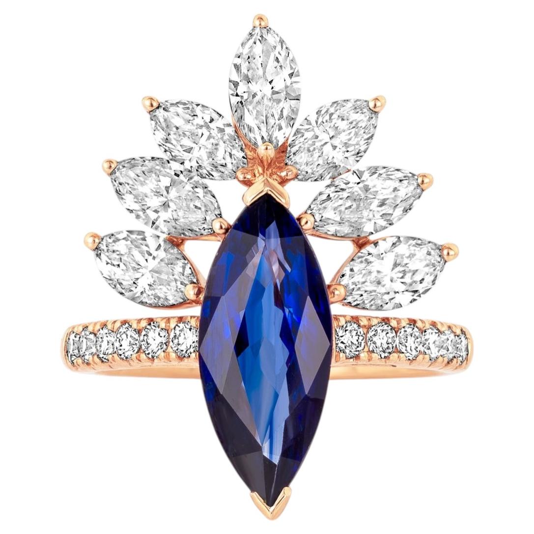 ARAYIAN 3.33 Carat Blue Ssapphire and Diamond Ring in 18 Karat Rose Gold