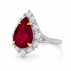 ARAYIAN 3.87 Carat Pear-Shaped Mozambique Ruby Ring in 18 Karat White Gold