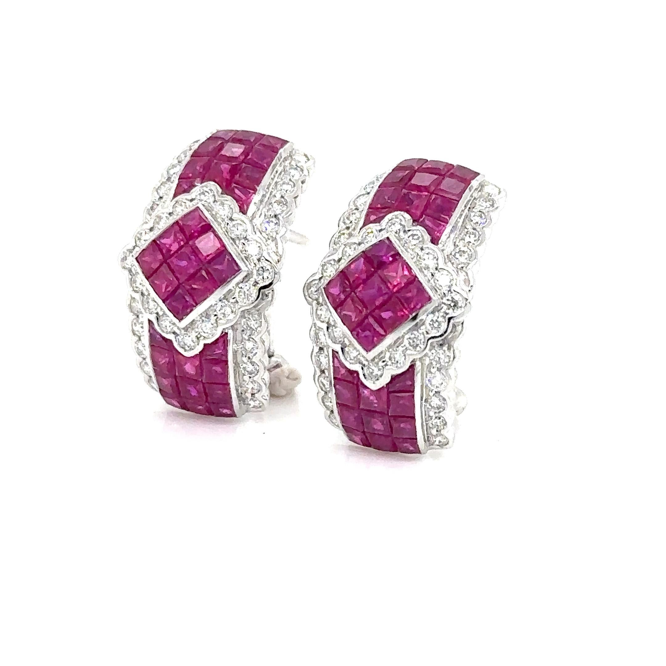 Moderno Orecchini ARAYIAN 5,55 carati con rubini e diamanti incastonati in modo invisibile in vendita