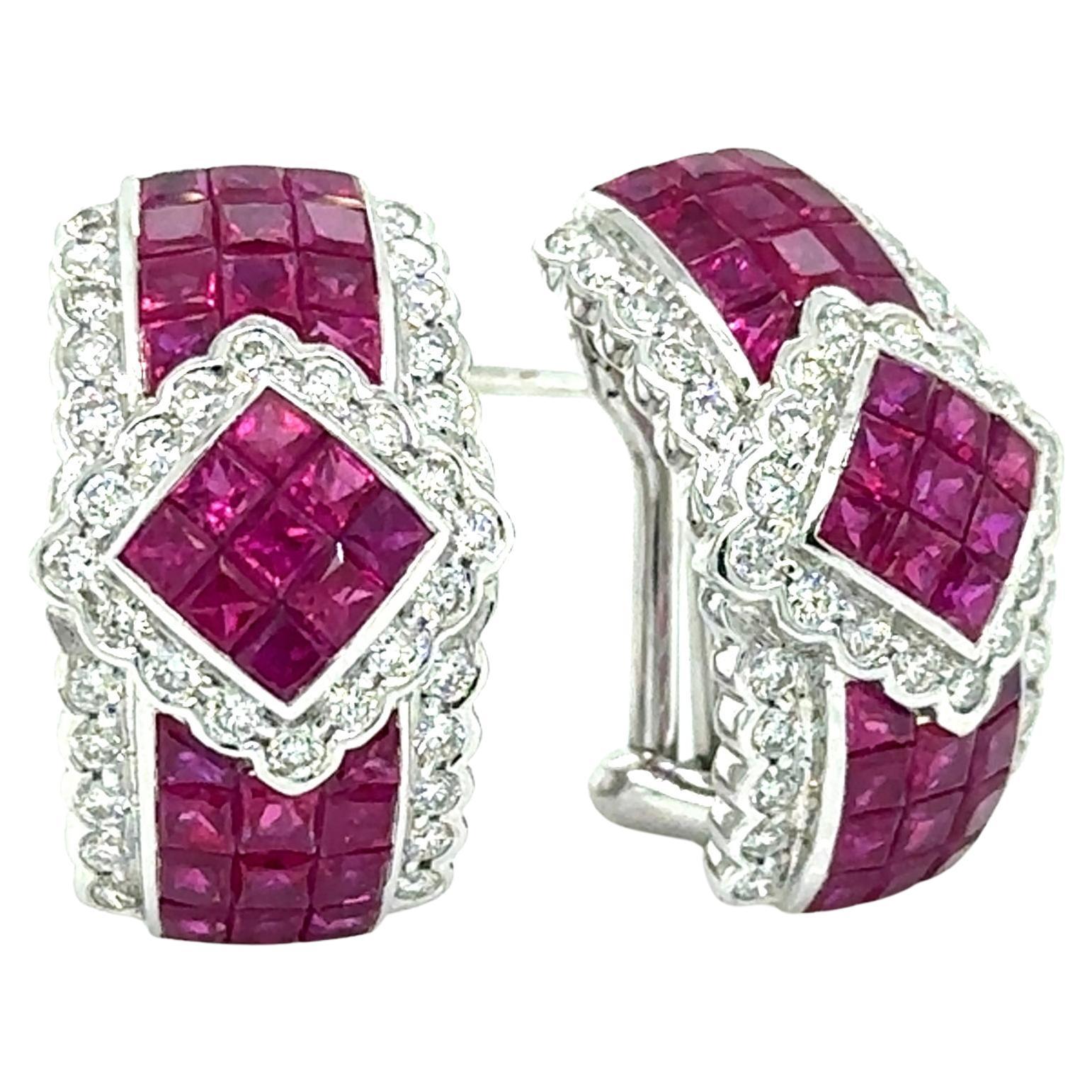 Orecchini ARAYIAN 5,55 carati con rubini e diamanti incastonati in modo invisibile