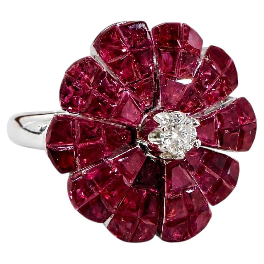 ARAYIAN 6.86 Carat Ruby Floral Cocktail Ring in 18 karat white gold