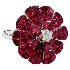 Anello da cocktail ARAYIAN con rubino da 6,86 carati e motivo floreale, in oro bianco 18 carati