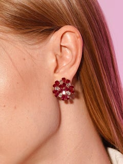 ARAYIAN Abstract Flora 13.17 Carats Burma Ruby and Diamonds Earrings