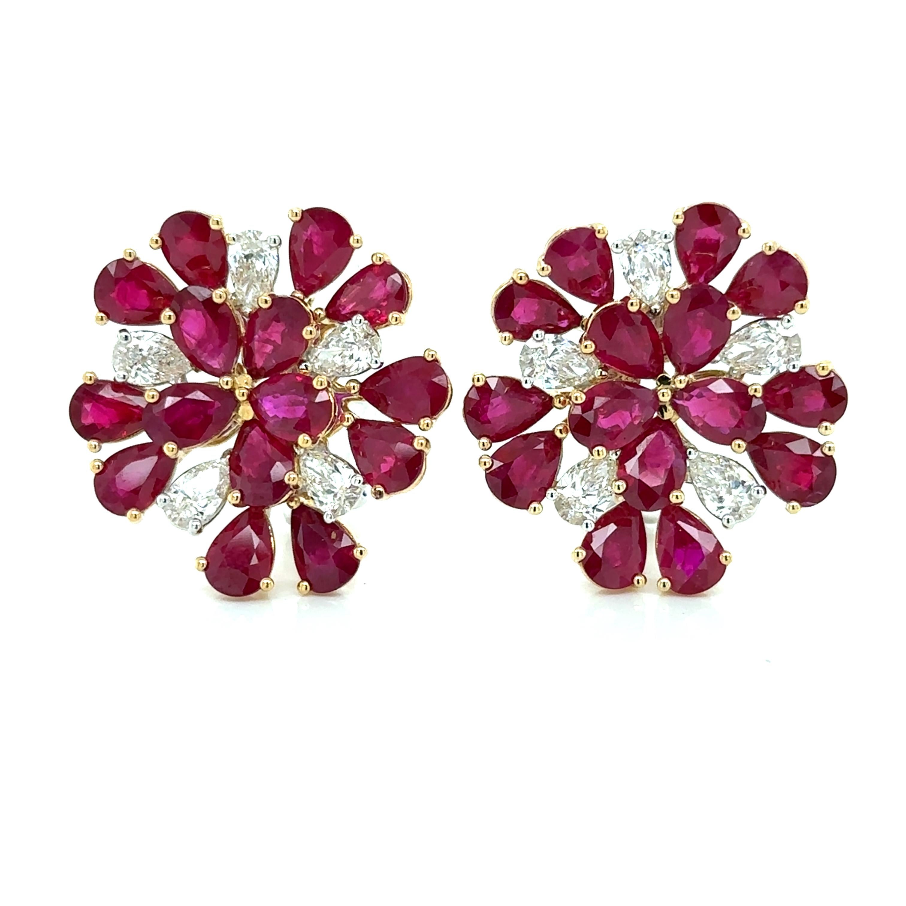 Moderno Orecchini ARAYIAN Abstract Flora 13,17 Carati in Rubino di Birmania e Diamanti in vendita