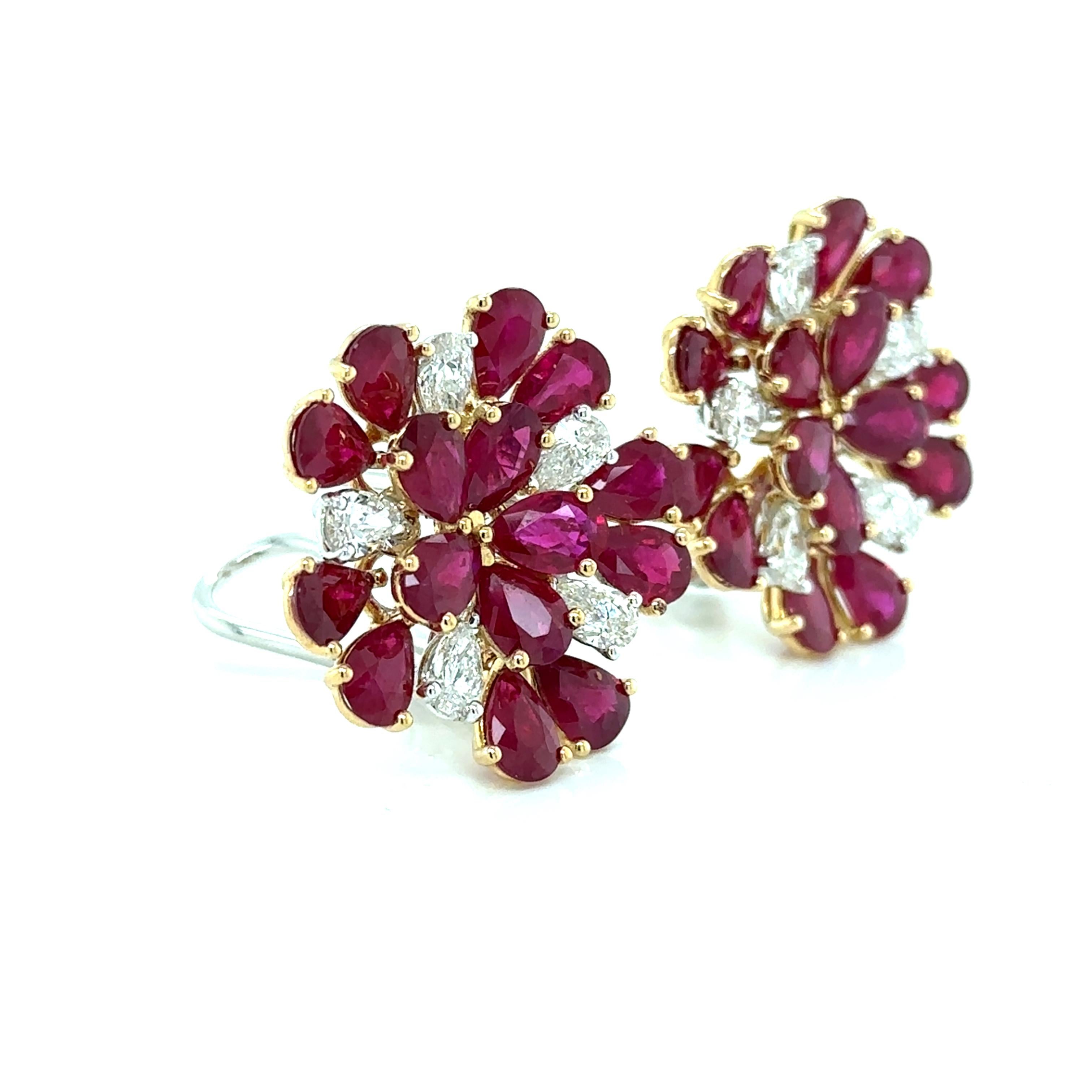 Orecchini ARAYIAN Abstract Flora 13,17 Carati in Rubino di Birmania e Diamanti In condizioni Nuovo in vendita a Khet Bang Rak, 10