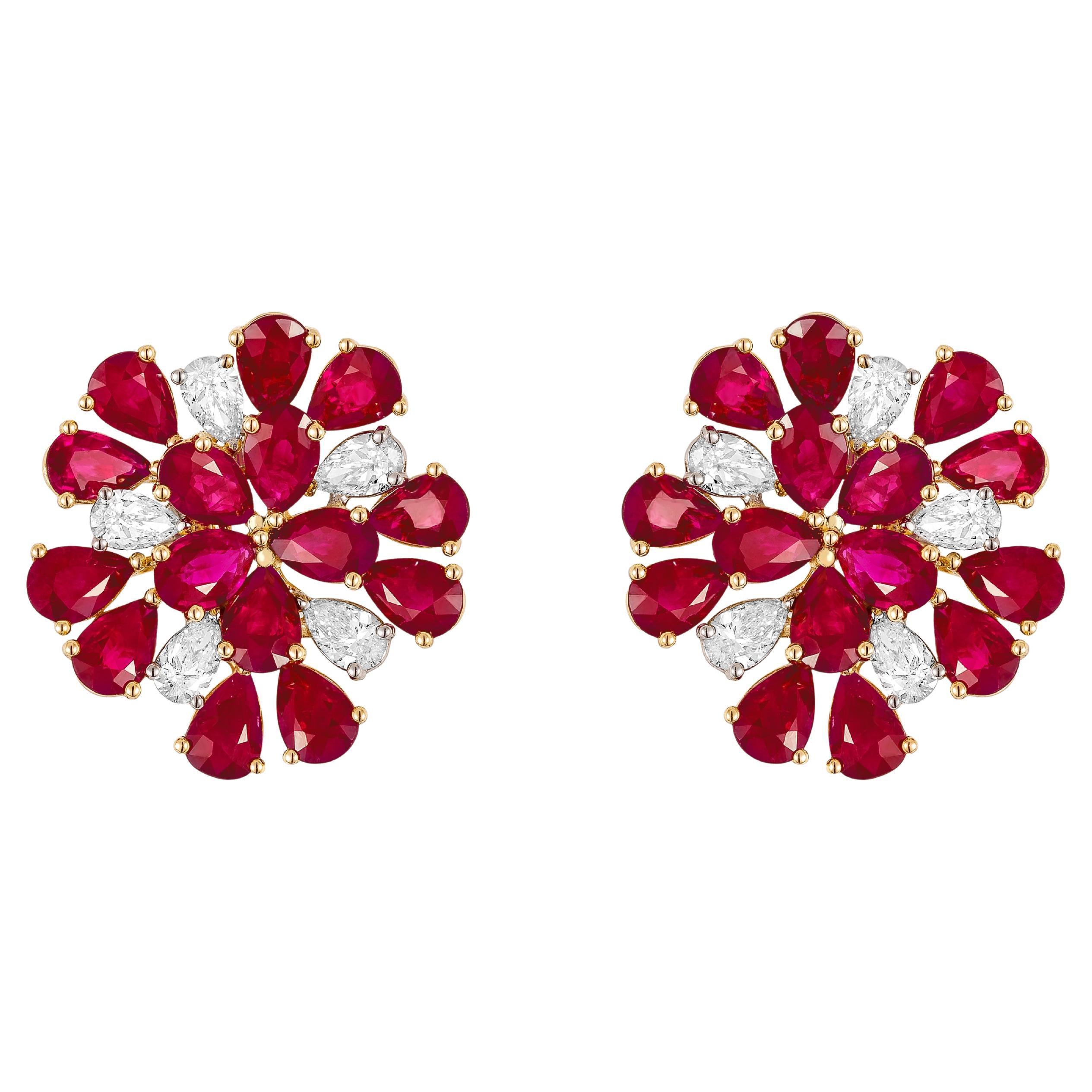 Orecchini ARAYIAN Abstract Flora 13,17 Carati in Rubino di Birmania e Diamanti in vendita