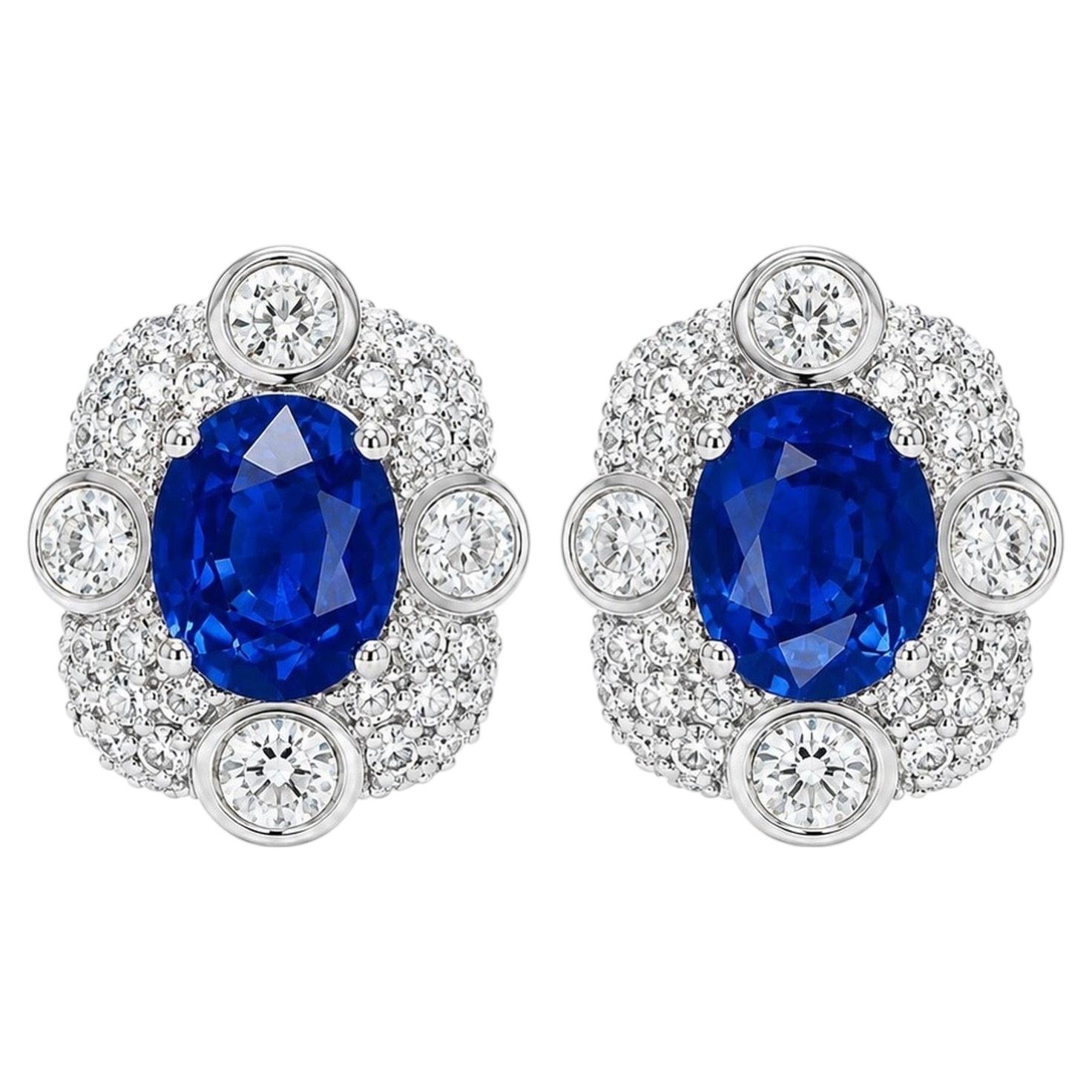 ARAYIAN Ceylon Blue Sapphire and Diamond Earrings in 18K White Gold