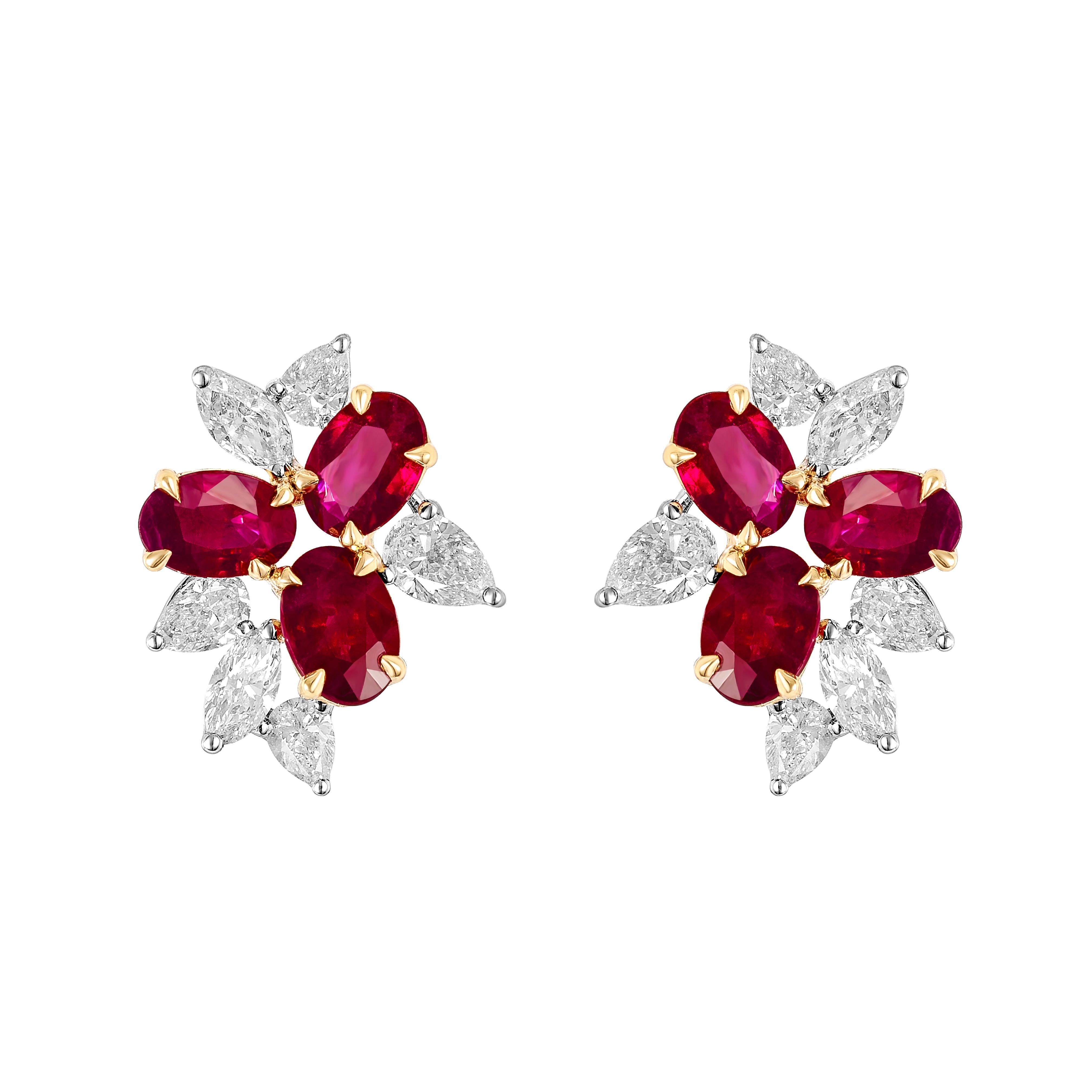 Taille ovale ARAYIAN Boucles d'oreilles rubis de Birmanie et diamants en grappe en vente