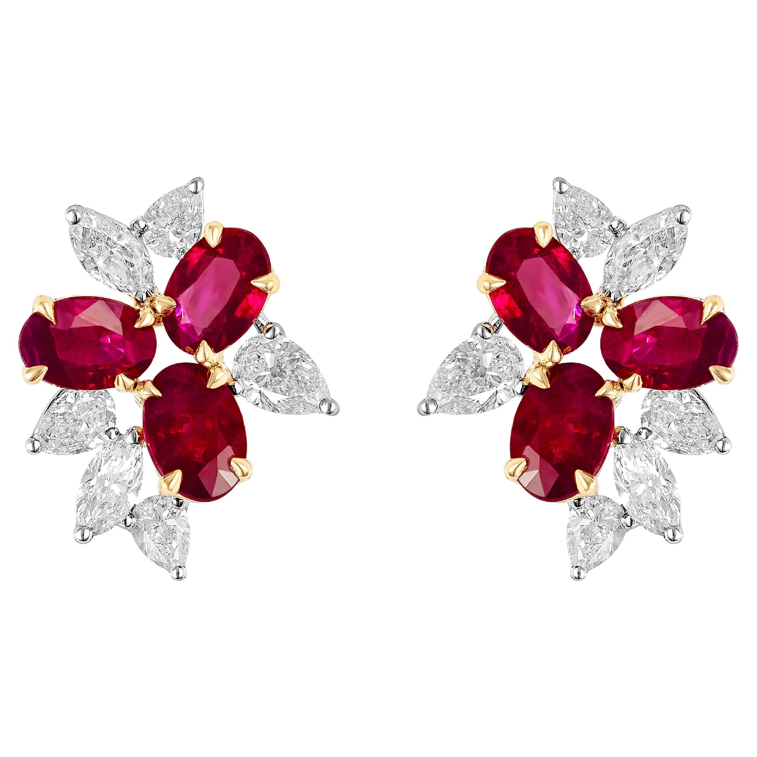 Orecchini di diamanti e rubini di Birmania a grappolo ARAYIAN
