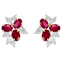 ARAYIAN Cluster Burma Ruby and Diamond Earrings