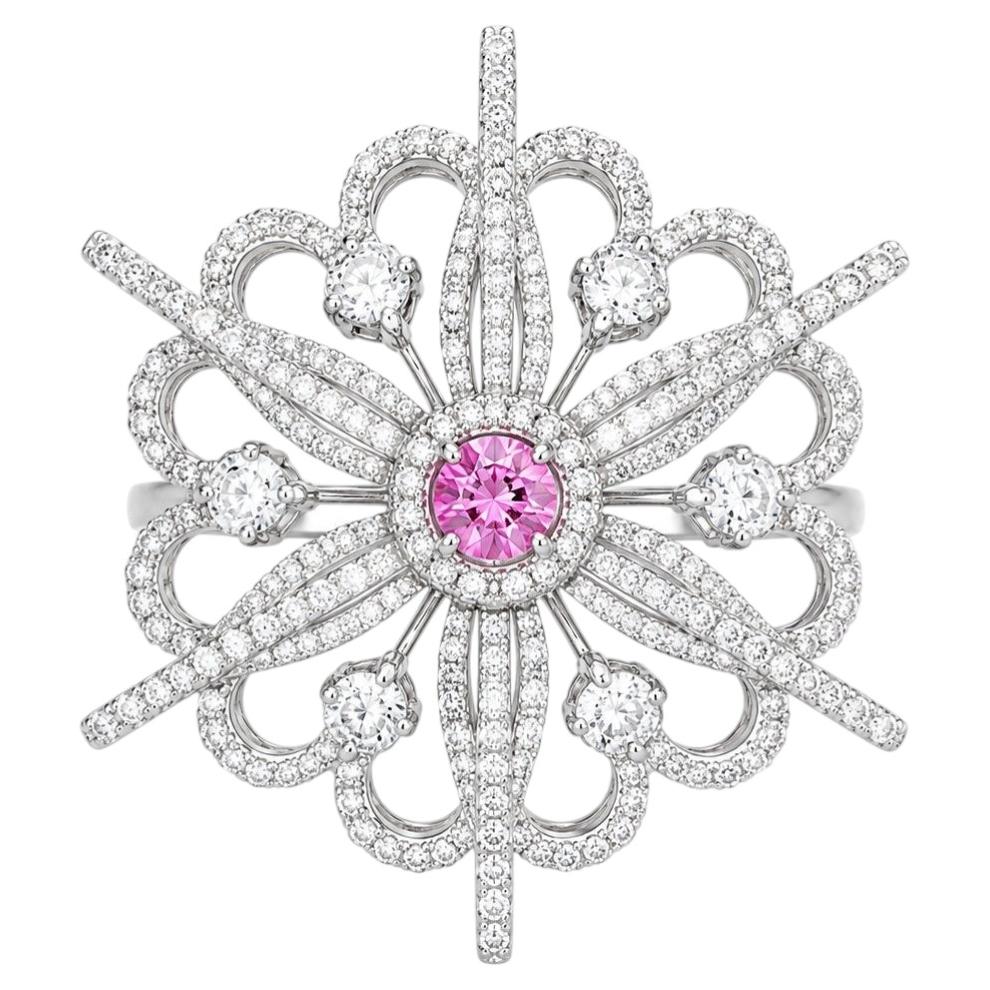 ARAYIAN Pink Sapphire and Diamond Cocktail Ring in 18 Karat White Gold