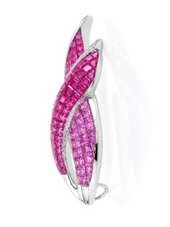 ARAYIAN Ruby and Pink Sapphire Flame Brooch in 18 Karat White Gold