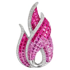 ARAYIAN Ruby and Pink Sapphire Flame Brooch in 18 Karat White Gold