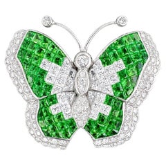 ARAYIAN Tsavorite, White Sapphire and Diamond Butterfly Brooch in 18k white gold