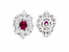 ARAYIAN Unheated Siam Ruby and Diamond Cluster Earrings in 18K White Gold