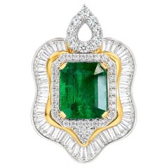 ARAYIAN Zambian Emerald and Diamond Pendant in 18k Yellow & White Gold