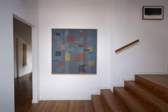 Contemporary hand-woven tapestry in an abstract geometric style