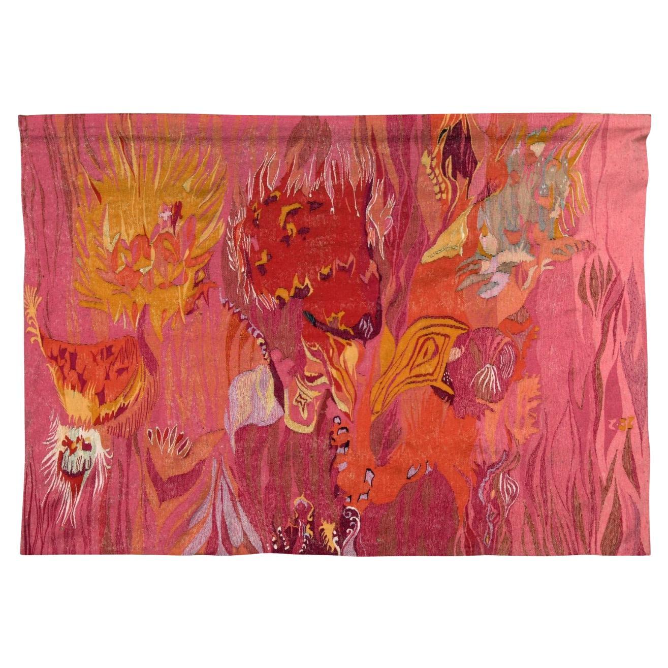 Arazzo europeo tessuto a mano datato 1968 disegno astratto Germania in vendita